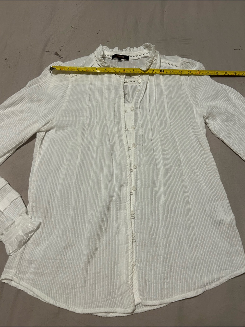 Quince White Ruffle-Neck Button Front Blouse - Picture 3 of 9